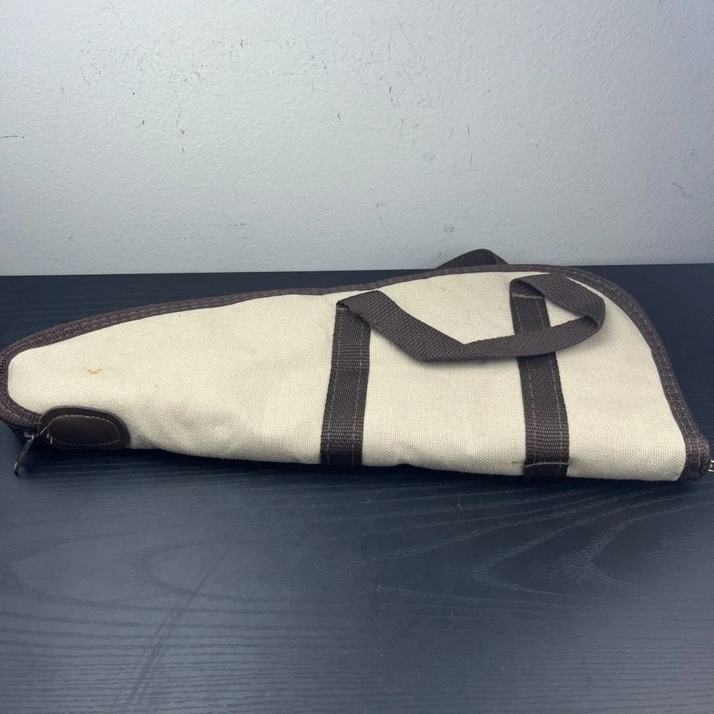 Vintage Beige Canvas Utility Carry Case Small Padded Zippered Storage Bag